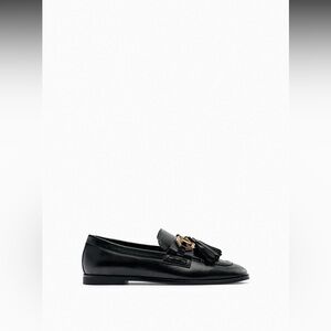 Zara Black Loafers with Gold Buckle and Tassel